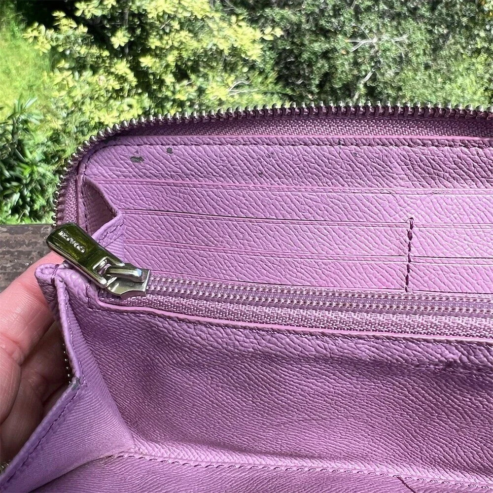 COACH Long Zip-Around Wallet Pink/Purple Pebble Leather Silver Hardware AUTHENTC